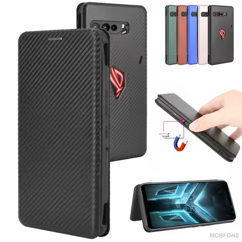 Rog Phone 5 Carbon Fiber Leather Case ROG Phone 3 ZS661KS Business Wallet Flip Stand Cover ROG Phone