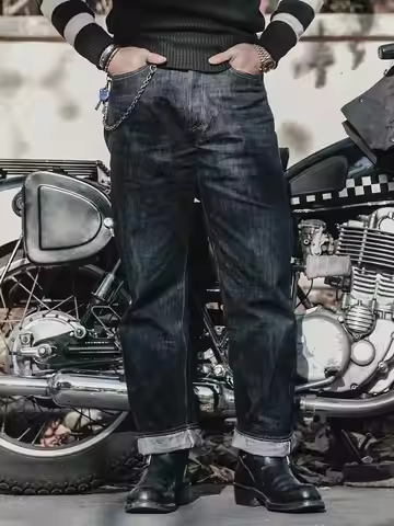 Rugged Bronson Mid-Rise Straight Leg Original Selvedge Denim Jeans Large Shrinkage Rate Distressed E