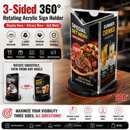 3-sided 360 degree rotating table acrylic sign stand display stand restaurant menu paper card stand