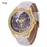 Sloggi Fashion Women Quartz Watch Leather Band Nice Pattern Rhinestone Dial Wristwatch