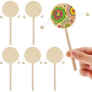 6-Piece DIY Rattle Drum Set, Unfinished Wooden Shaking Drum Toy for Kids, Khaki, 6.69 x 2.36 x 0.59 