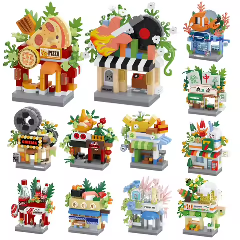 Funny Library Candy Store Pet Store Bread Street View Coffee Shop City Miniature Small Building Bloc