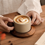 Clay Coffee Cup Medieval Style Flower Tea Mug Coffee Cup Set Wooden Coaster Gift Customer logo [E416