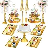 FillTouch 13 Pcs Gold Metal Dessert Table Display Set Including Crystal Fringe Centerpiece, Cake Sta