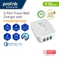Prolink Quick charge 3.0 USB Universal / Multi Ports 30W 3-Port Travel Wall Charger with IntelliSense for smartphone e.g Samsung huawei android tablet (Charge 4X FASTER) (PTC32501)