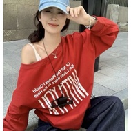 Off-shoulder Flannel SWEATER RED HOODIE CNY LUXURY PRINTED IN TV WIN99