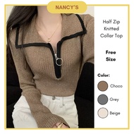 NANCY'S | Knitted Blouse Women Half Zipper Knitwear Long Sleeve Women Baju Lengan Panjang Perempuan 