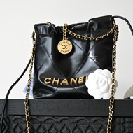 [Dongguan Parallel Import Grade] Sachet Bag mini22bag Black Gold Cowhide Shopping Bag Chain Bag mini