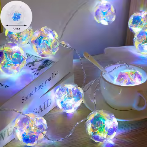 LED Flower Fariy Lights 5CM Rose Ball Crystal String Lamp Lighting Garland Christmas Valentine's Day