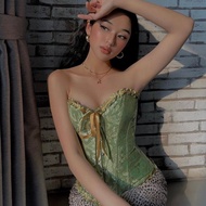 Corset Cổ Điển Xanh Lá (Có sẵn) - Corset Vintage Green thời trang đủ size Latex Định hình eo chuẩn