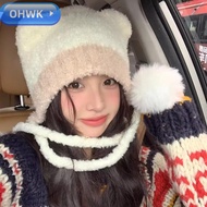 OHWK Ear Protection Hat, Crochet Wool Beanies Bear Hat, Cute Bear Ear Thickened Warm Hat Winter