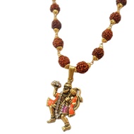 5 Face Rudraksha Mala / Malai with Bronze Hanuman / Anjaneyr Pendant - Unisex
