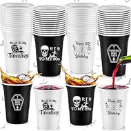 Rtteri 48 Pack Death to My 20s Disposable Party Thick Plastic Cups, 16 oz RIP to My 20s Birthday Dec