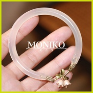 ♣ ┬ ➨ ☬ MONIKO Original Design 18k Gold Hetian Jade White  Lily of valley Bangle Impact Inspired Br