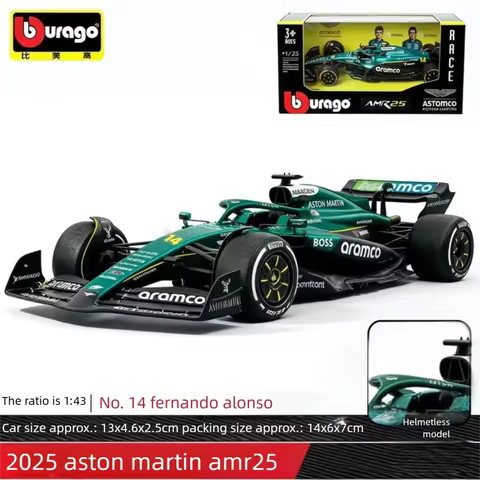 Bburago 1:43 Aston Martin AMR25 F1 Model Car Alonso Formula Racing Diecast Alloy Vehicle Collection 