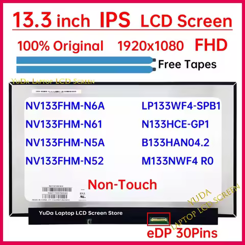 13.3 Inch LCD Screen NV133FHM-N52 N5A N6A N61 LP133WF4-SPB1 N133HCE-GP1 B133HAN04.2 M133NWF4 R0 Disp