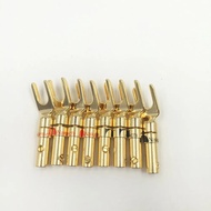 12pcs Free Shipping Nakamichi Brass Gold Plated And Silver Plated Y Spade Speaker Plugs Audio Screw Fork Connector Adapter