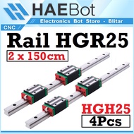 MESIN [HAEBOT] Set Rail HGR25 HGR 25 2x150cm Rail Linear Guide Shaft 25mm CNC Stainless Axle 2 x 150