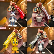 【YAJU】3D Looney Tunes Bugs Bunny Tweety Sylvester Daffy Duck Silicone Cartoon Keychain Cute Hadiah R