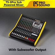 PS Pro Sound TS-8Pro 8ch Powered Mixer w Subwoofer Output & Bluetooth/USB 2x800W Top + 2x1000W Sub