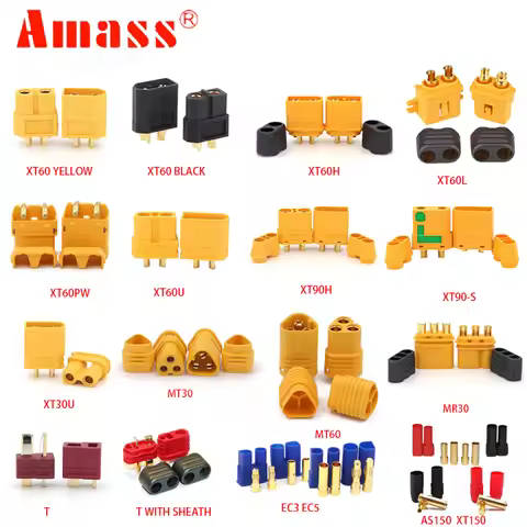 AMASS 10pcs XT60 XT-60 XT 60 XT90 XT60H XT60L XT60U XT60PW XT30U XT90S T DEAN EC3 EC5 AS150 XT150 XT