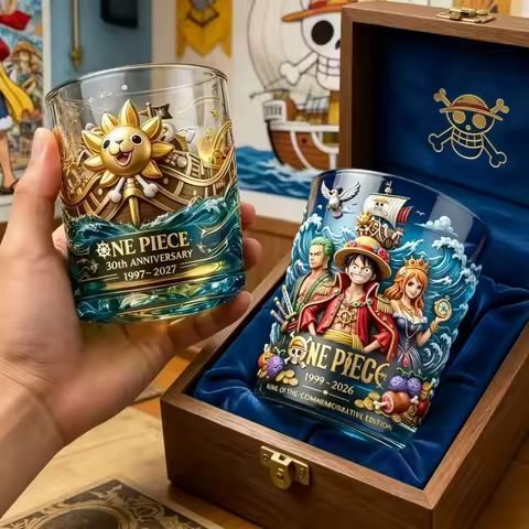 One Piece 30Th Anniversary Whiskey Tumbler Cup Luffy Thousand Sunny Nami Glass Drinkware Coffee Cup 