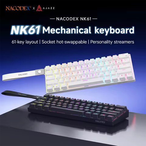 Ajazz NK61 Wired Mechanical Gaming Keyboard with full-key hot-swappable switches RGB lighting effect