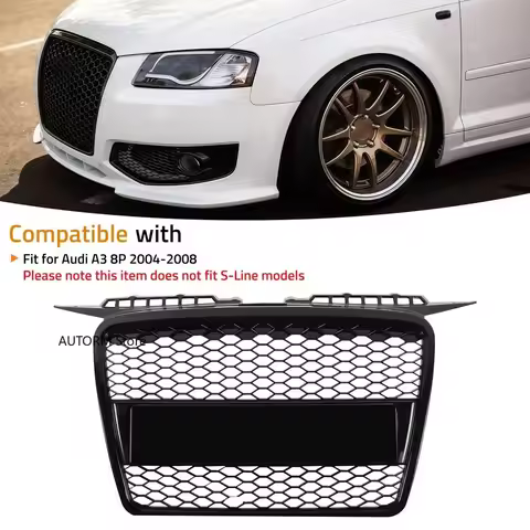 Glossy Black Car Front Bumper Center Grille Mesh Honeycomb Grill For Audi A3/A3 Quattro 8P 2004 2005
