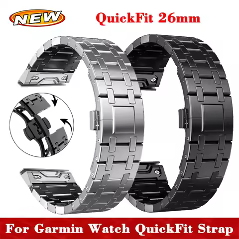 26mm Quick Fit Strap For Garmin Fenix 8 51mm 7X 7 Pro Fenix 6X 6 5X 5Plus Tactix 7 Metal Link Bracel