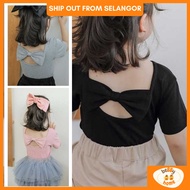 Baju Raya Budak Perempuan 1-8Y Kids Girl Blouse Ribbon Back Soft Cotton Stretchable Tshirt Baju Jala