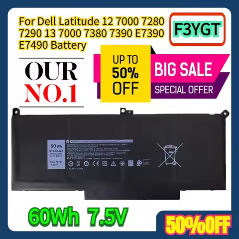 For Dell Latitude 12 7000 7280 7290 13 7000 7380 7390 E7390 E7490 F3YGT Battery