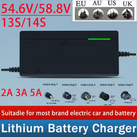 48V 52V 2A 3A 5A lithium-ion charger 13S 14S 54.6V 58.8V 18650 21700 battery charging 5A fast intell