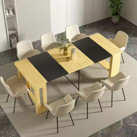 Extendable Dining Room Table for 4-8 People, Wooden Transformer Table Mid Century Modern Expandable 