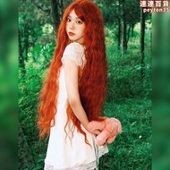 匯智靈超長假髮女生橘紅色長卷發寫真COS造型1m長羊毛卷全頭套式