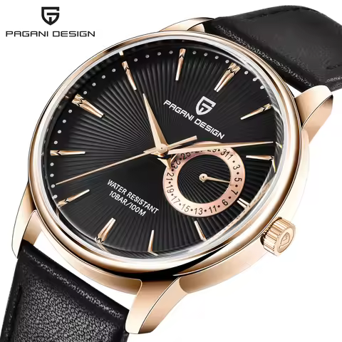 PAGANI DESIGN PD1654 Men's Luxury Dress Watch Japan VH65 Quartz Movement Leather Strap 40mm Business