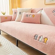 HOMEREFROM Fun and Comfortable Sherpa Sofa Cover, Anti-Slip Sofa Cushion Cover, Sherpa Sofa Cover, Fluffy Sofa Cushion Cover Washable Furniture Protector (27.55 * 27.55, Pink)