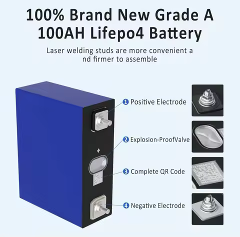 PowMr 100AH 12V Lithiium Battery 4PCS Grade A 4000+ Deep Cycle 3.2V Lifepo4 Battery Cells Car Boat R