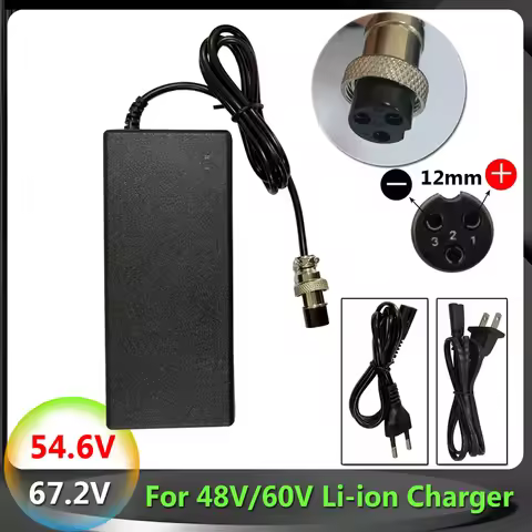 54.6V/67.2V 2A Lithium Battery Charger For 48V 13S 60V 16S Li-ion Charger Adapters With GX16 3-Pin S