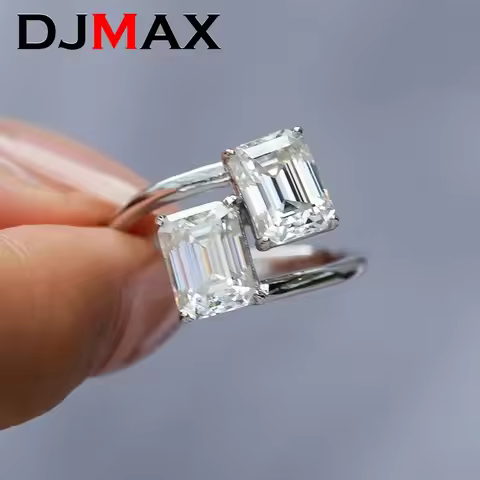 DJMAX Luxury Women Emerald Moissanite Rings 925 Sterling Silver Jewelry Premium Moissanite Diamond W