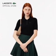 Lacoste Women's Zip Neck Rib Knit Polo Shirt 470 - Lifestyle ( Black / Globe / Buoy ) - AF2572