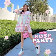 MYT x BLT BRAND : [BT51] : Rose Party : Dress เดรสสีขาวฟรีไซส์สุดน่ารัก ลายพิมพ์ดอกไม้แต่งขอบลูกไม้