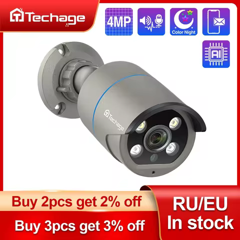Techage H.265 4MP Two Way Audio POE IP Camera IP66 Waterproof Outdoor Video CCTV Security Surveillan