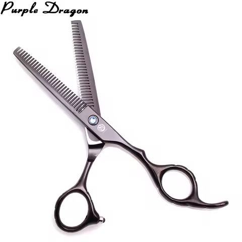 Professional Hair Scissors Double Teeth Purple Dragon 6" Japan Stainless Hairdressing Scissors Black