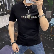 Men's trendy round neck printed slim fit casual rhinestone short sleeved t-shirt