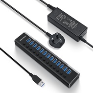 RSHTECH ฮับ A13 5 USB พลังงานฮับอลูมิเนียม13พอร์ต USB 3.0ฮับพร้อมอะแดปเตอร์ไฟฟ้า72W 12V/6A และสวิทช์