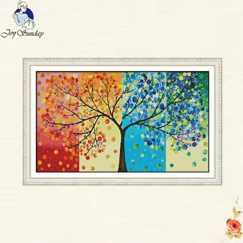 Joy Sunday Brightly coloured Cross Stitch four seasons Needlework,DMC Cross stitch,14CT Unprinted fo