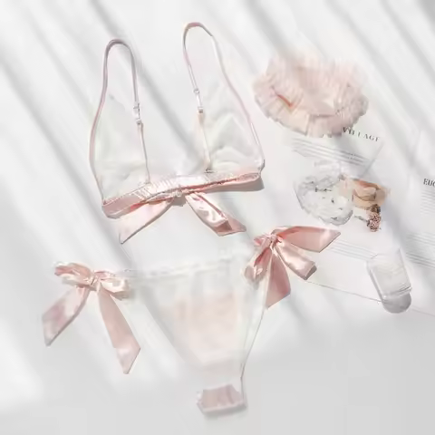 Japanese Underwear Set Women Bra Panty Underwear Suit Wire Free Satin Bra Shorts Set Lingerie Women 