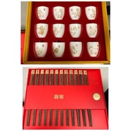 ExxonMobil 埃克森美孚 十二生肖牛羊脂玉杯紅木筷子禮盒套裝