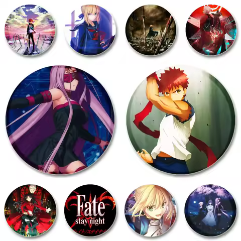 44/58mm Fate Stay Night Brooches on Backpack Cosplay Game Badge Emiya Shirou Altria Pendragon Tohsak