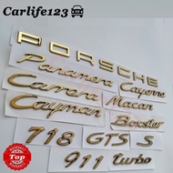 Gold Porsche Logo Cayenne Paramera Macan Caman 911 718 Boxster Carrera Emblem Car Rear Sticker Namep